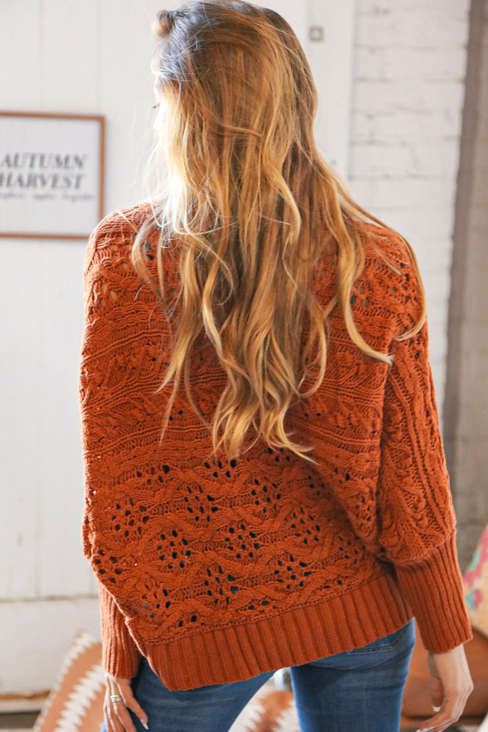 Rust Textured Wool Cable Bolero Open Cardigan