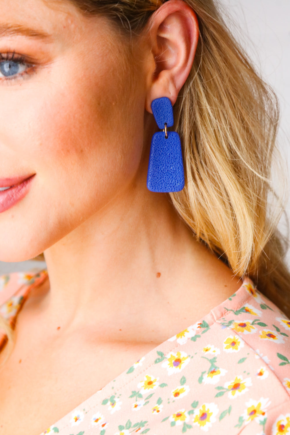 Cobalt Rectangle Geometric Dangle Earrings