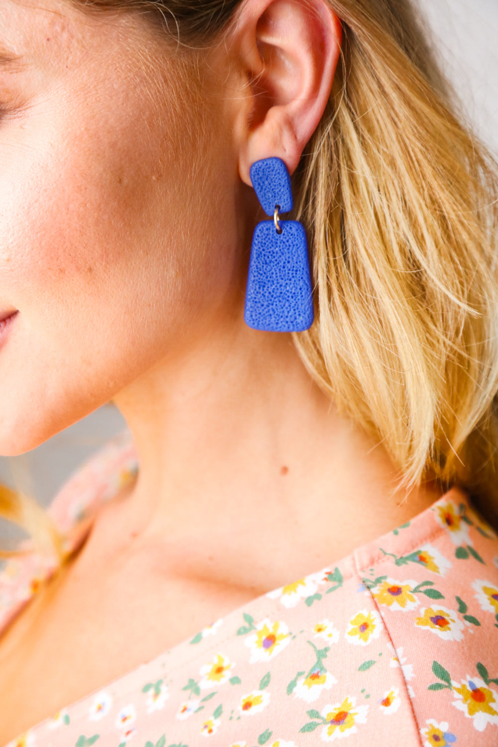 Cobalt Rectangle Geometric Dangle Earrings