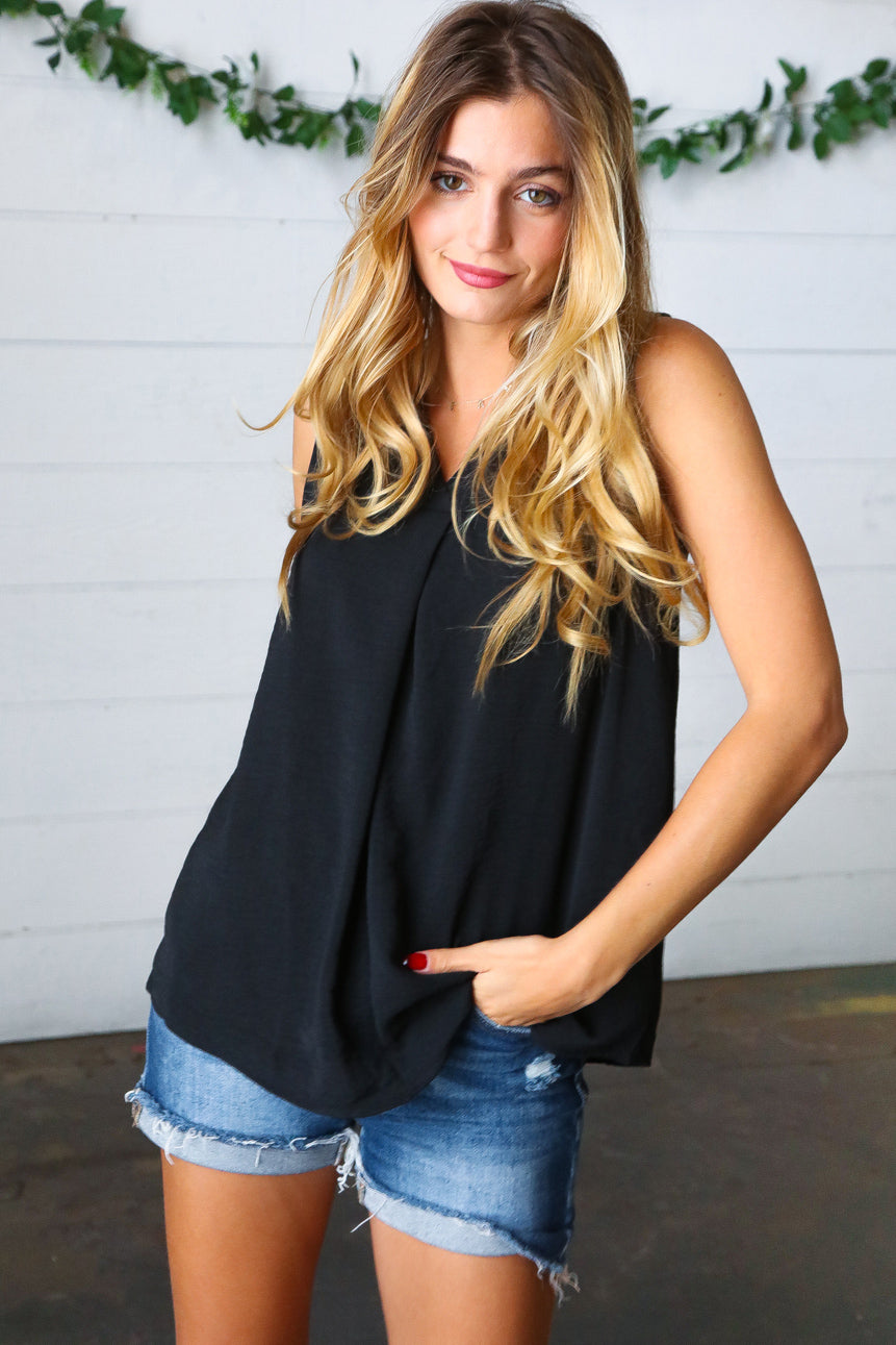 Black Banded V Neck Sleeveless Top