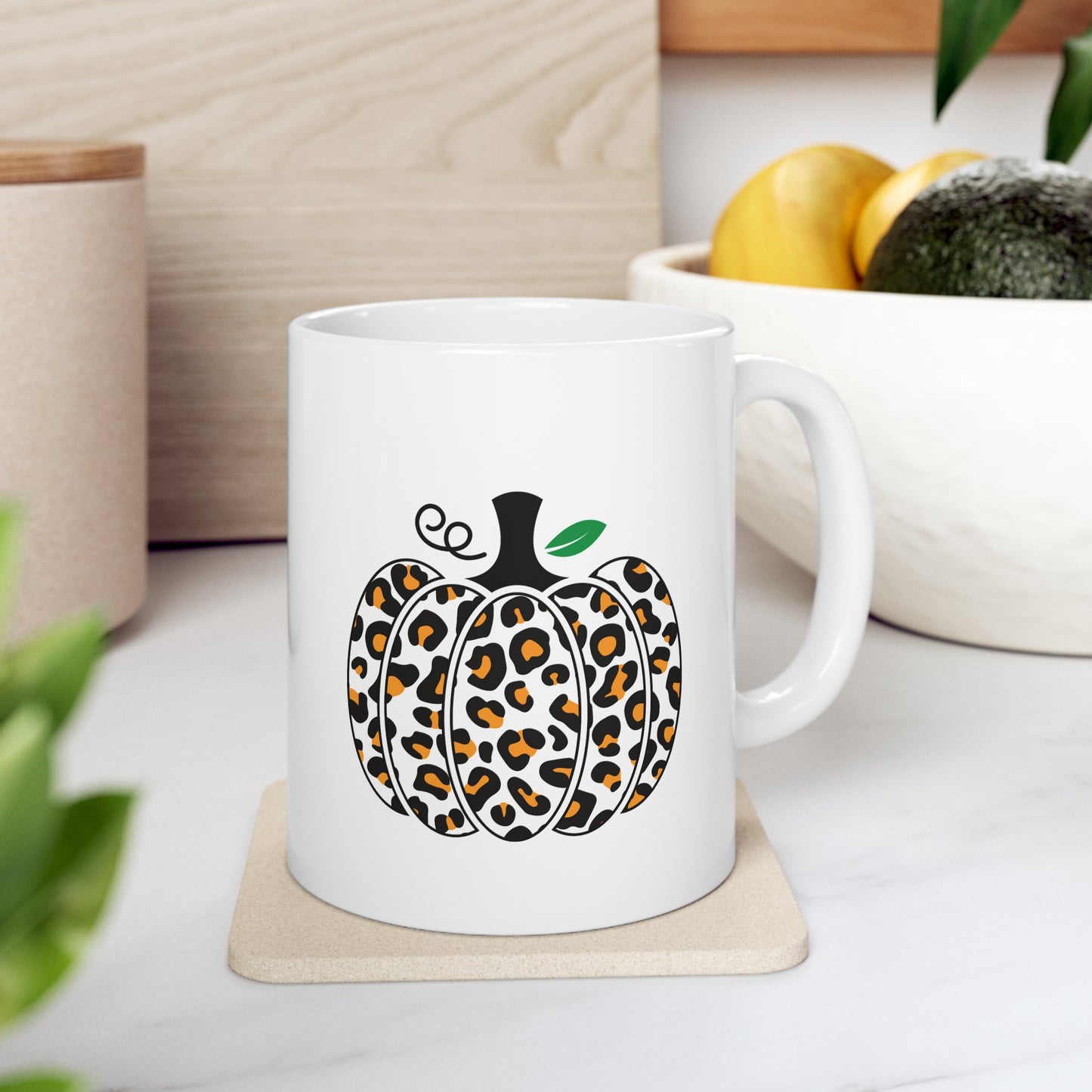 Fall Leopard Print Pumpkin Ceramic Mug 11oz