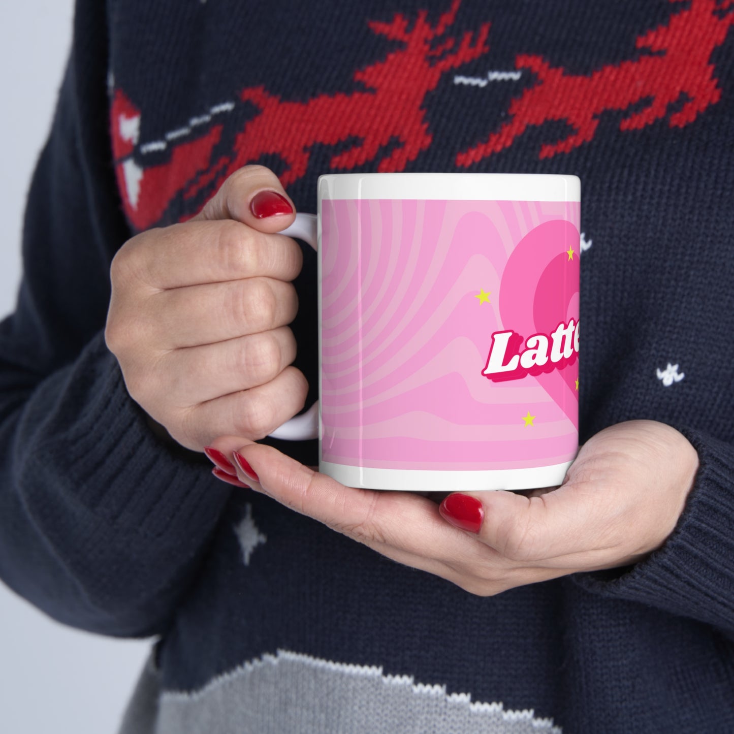 Latte Love Pink Design Ceramic Mug 11oz