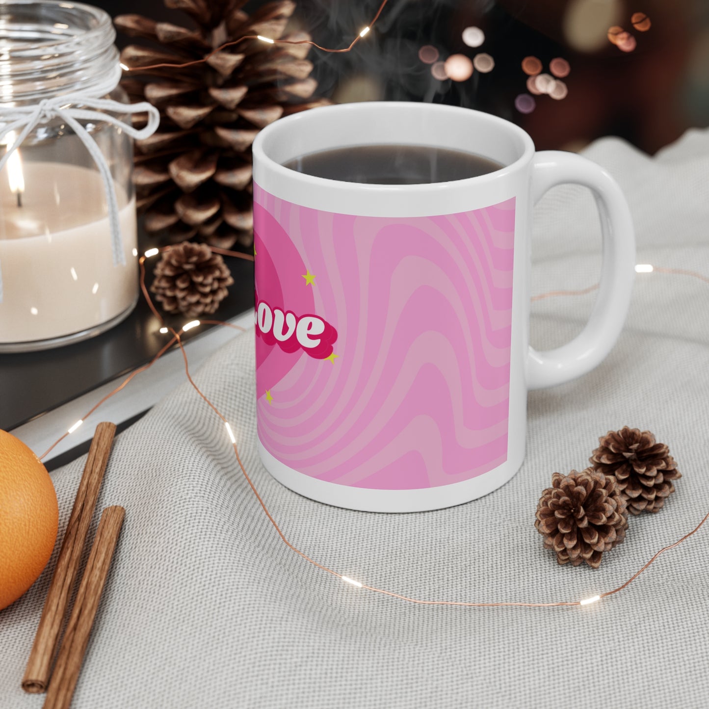 Latte Love Pink Design Ceramic Mug 11oz