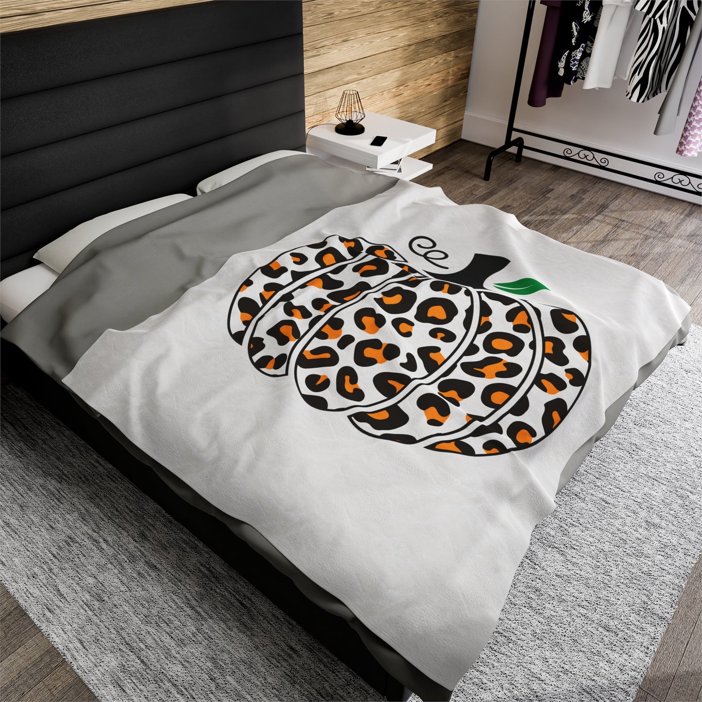 Fall Leopard Print Pumpkin Velveteen Plush Blanket