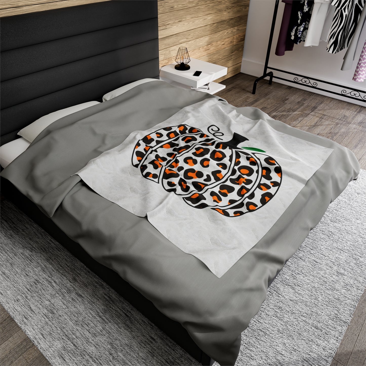 Fall Leopard Print Pumpkin Velveteen Plush Blanket