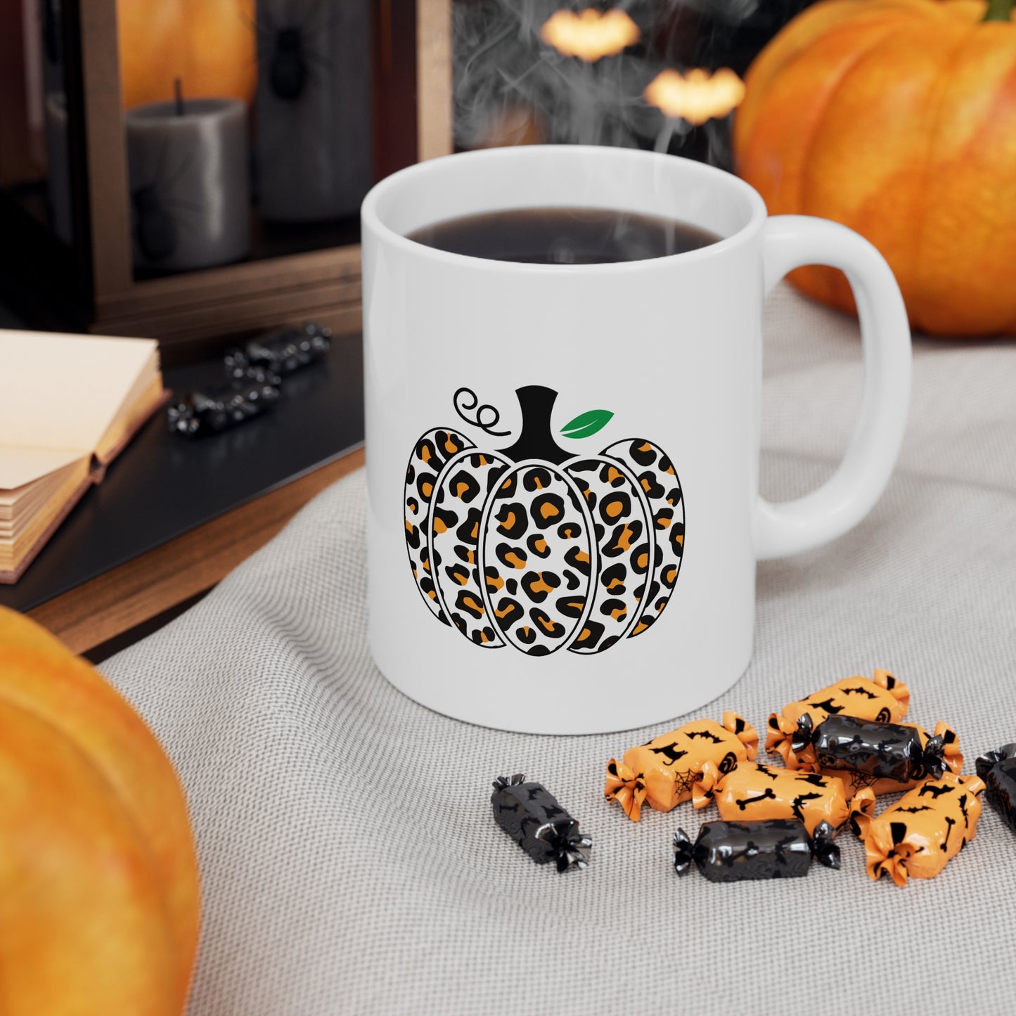 Fall Leopard Print Pumpkin Ceramic Mug 11oz