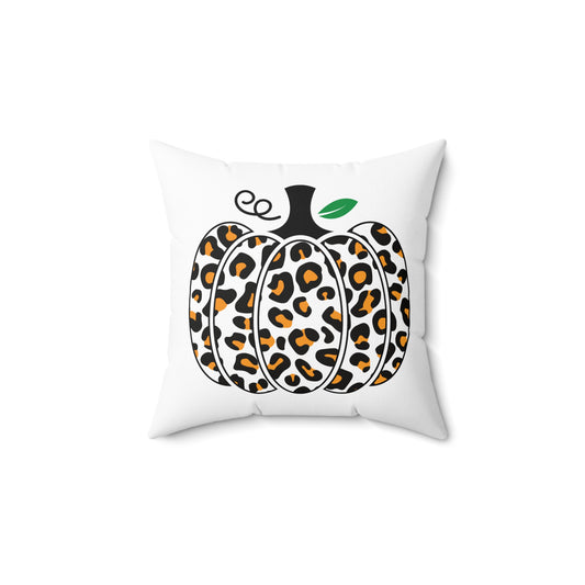 Fall Leopard Print Pumpkin Spun Polyester Square Pillow