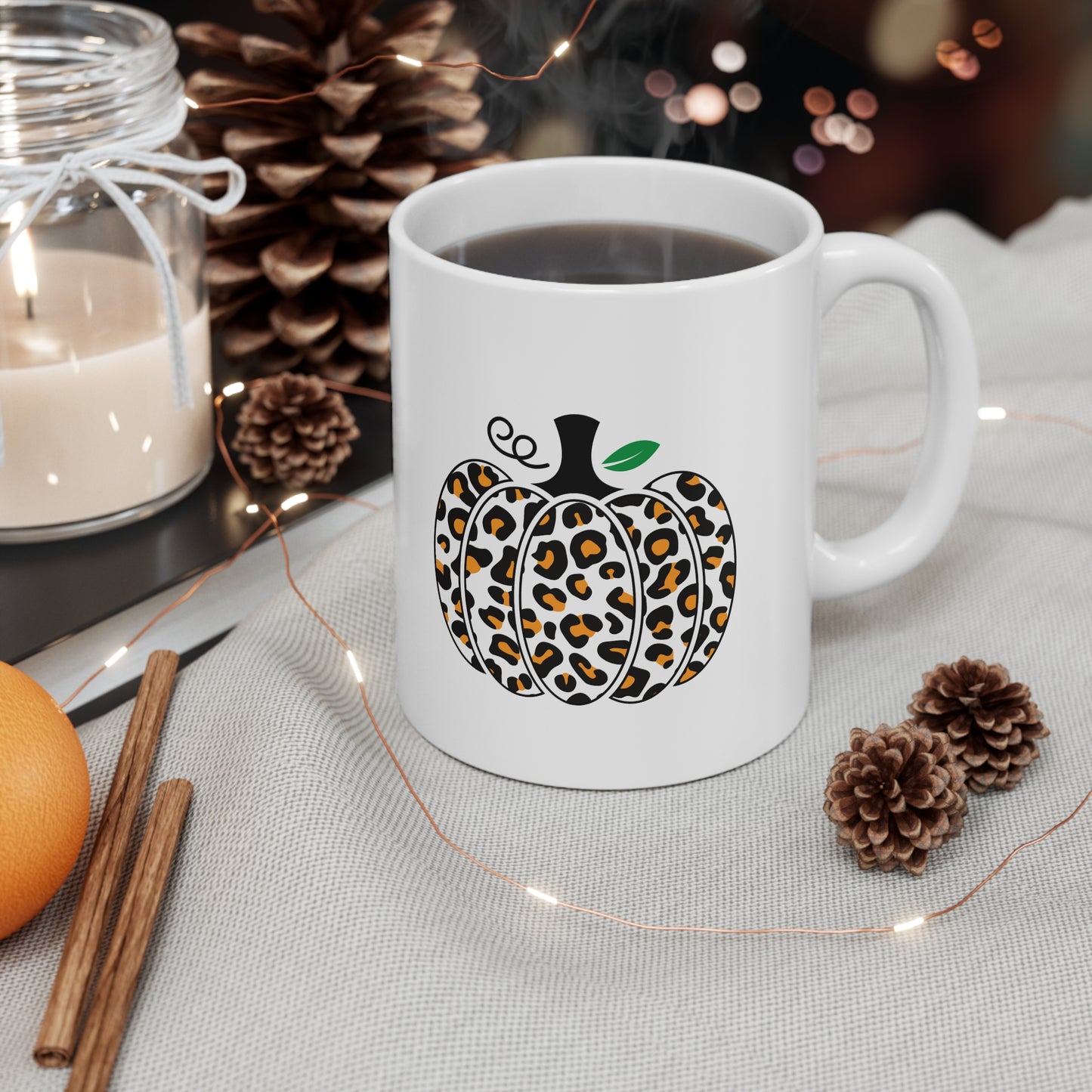 Fall Leopard Print Pumpkin Ceramic Mug 11oz