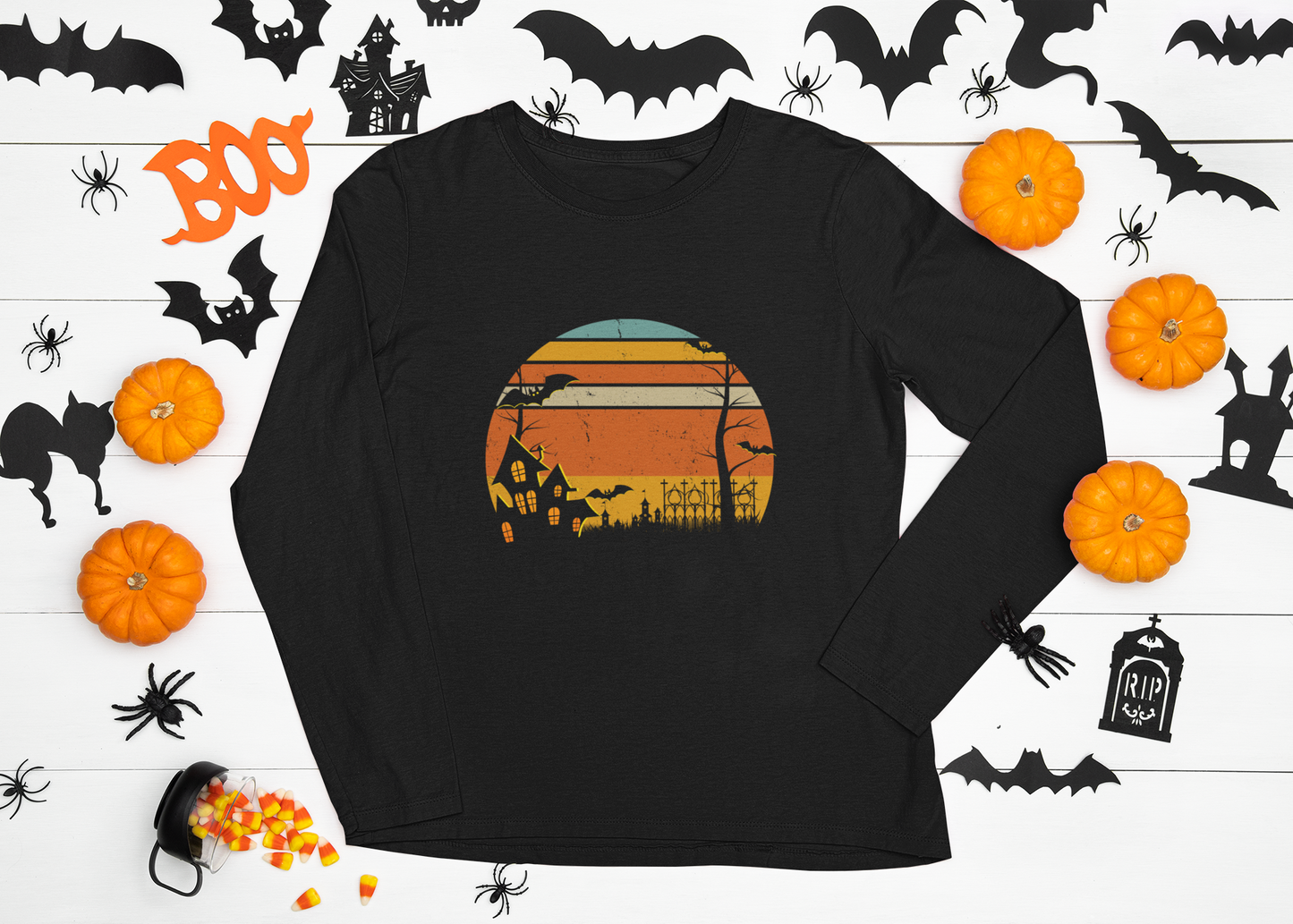 Haunted Landscape Halloween Unisex Jersey Long Sleeve Tee